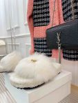 Celine Clea Triomphe Slide With Fur White For Women