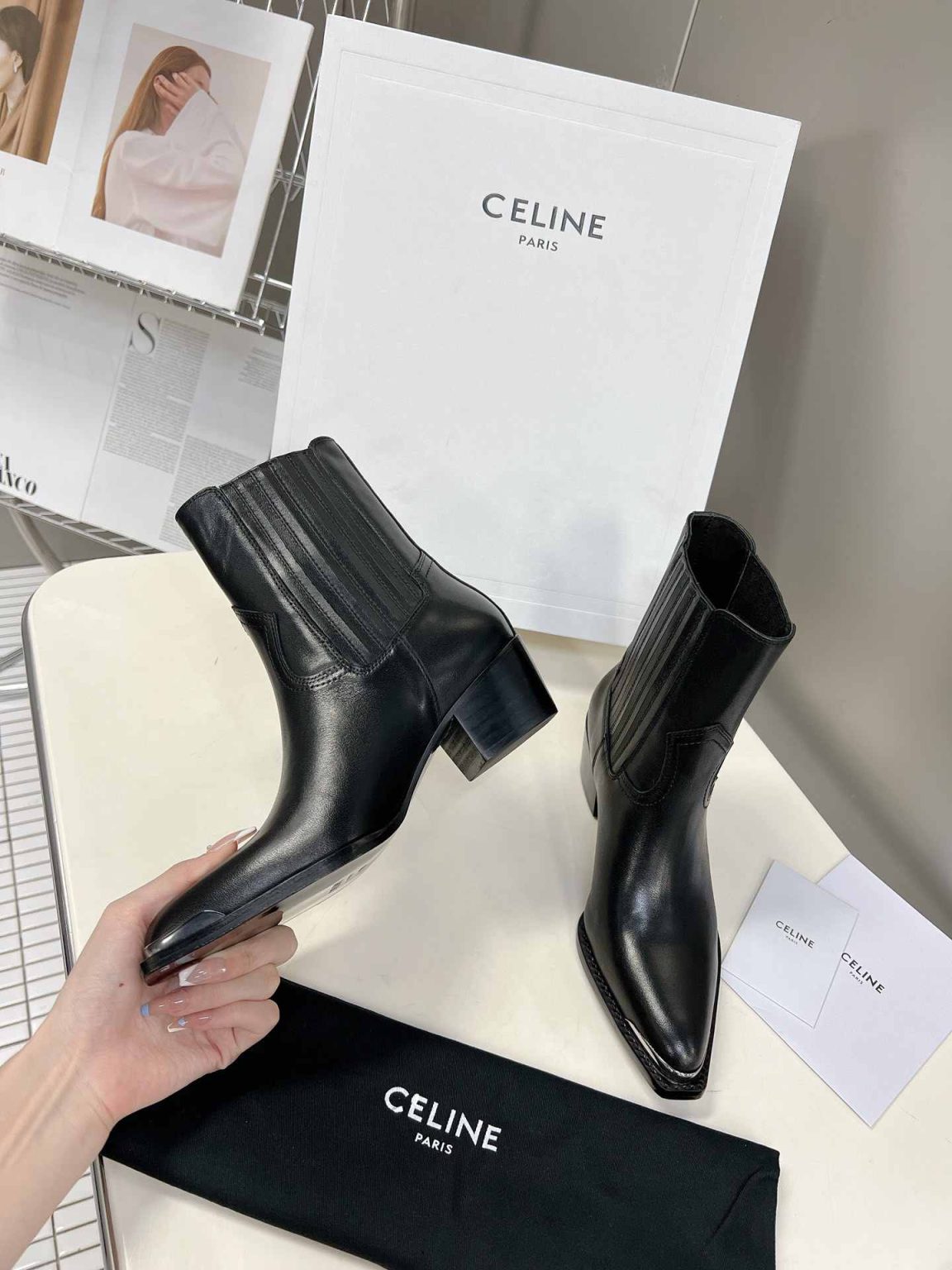 Celine Cruiser Boots Chelsea Boot With Metal Toe Black For Women