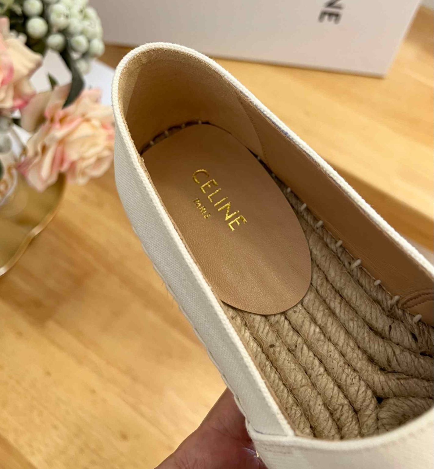 Celine Flat Espadrille With Triomphe Patch Signature In Tweed White For Women 354432278C.01CR