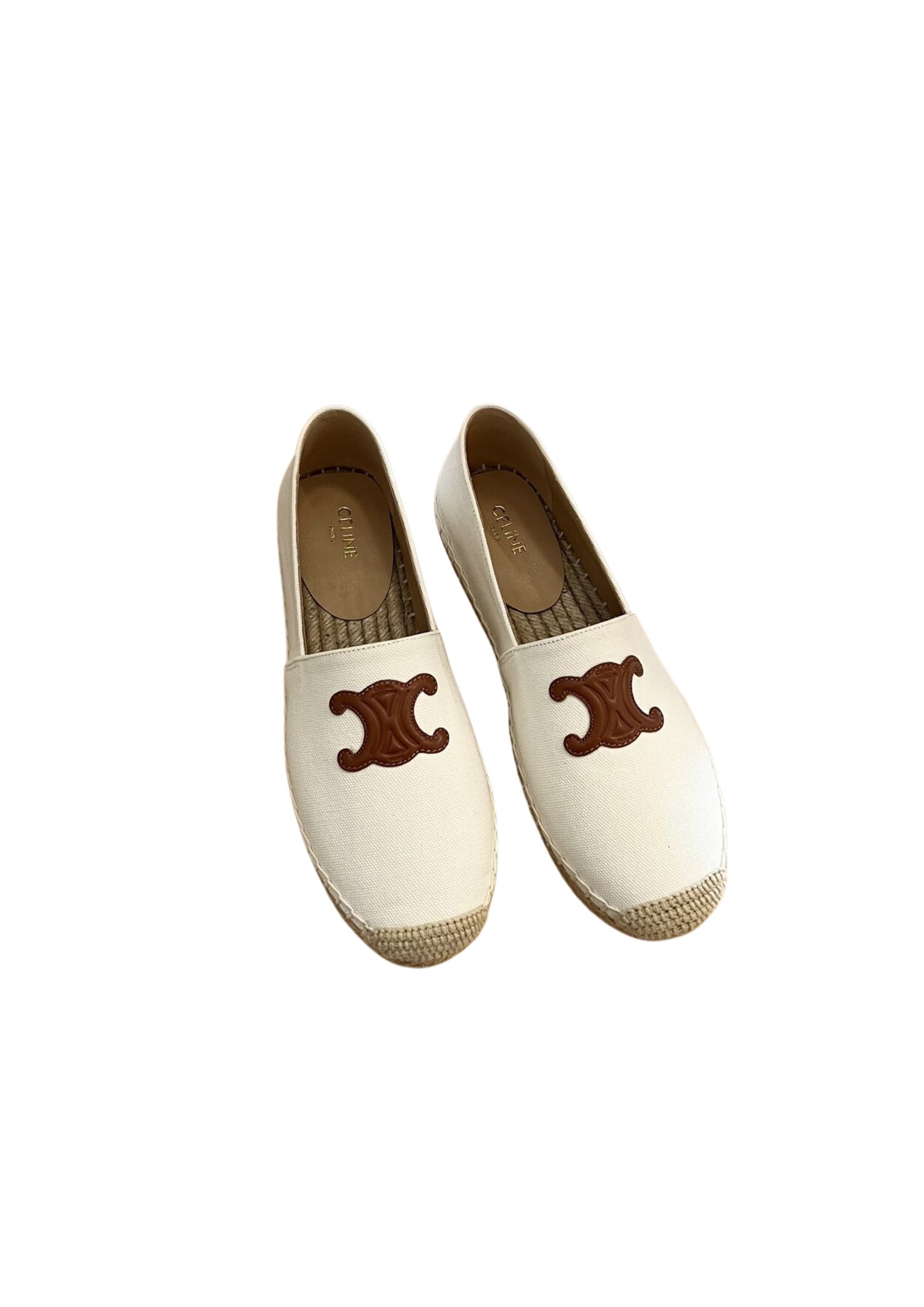 Celine Flat Espadrille With Triomphe Patch Signature In Tweed White For Women 354432278C.01CR