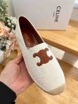 Celine Flat Espadrille With Triomphe Patch Signature In Tweed White For Women