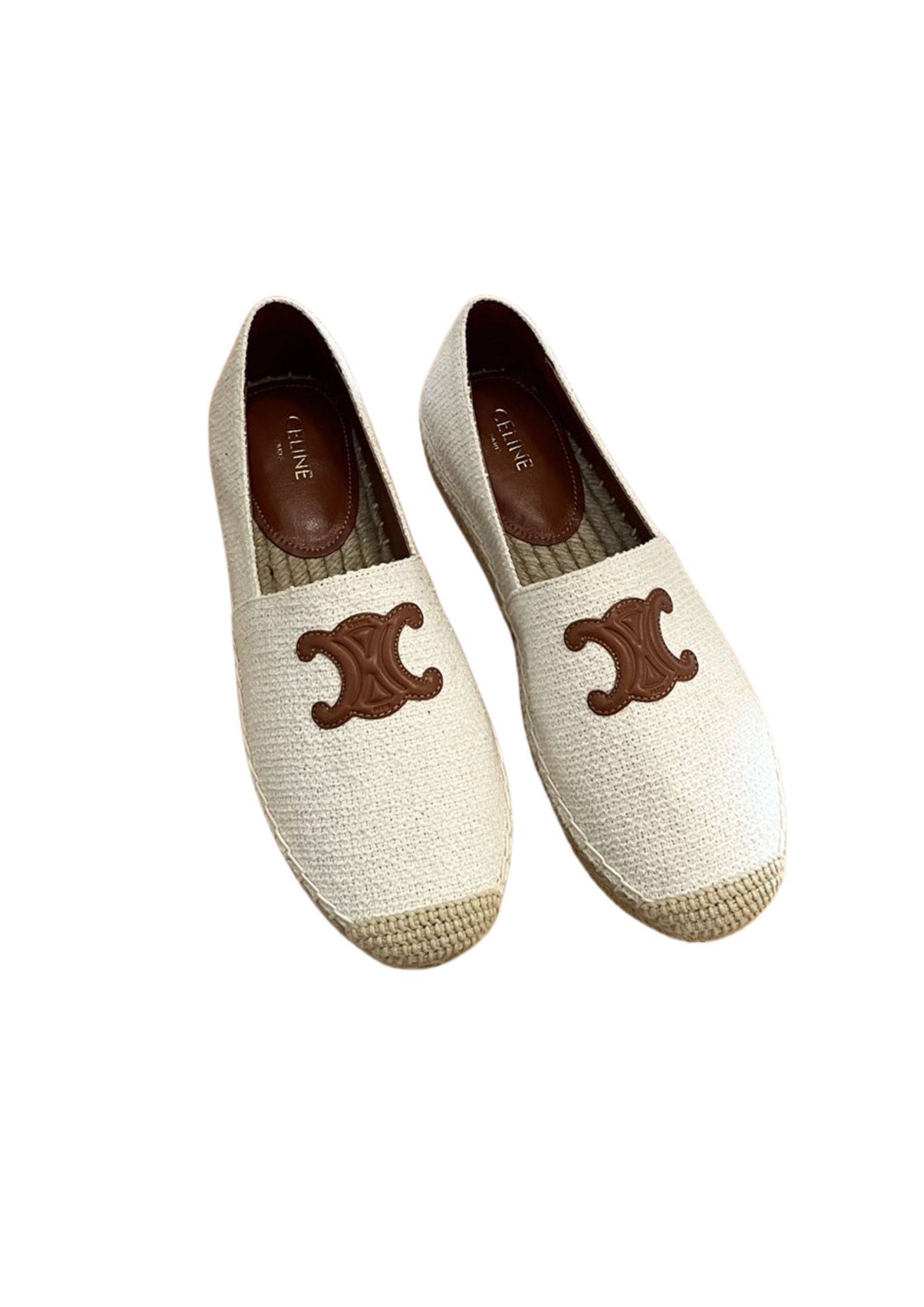 Celine Flat Espadrille With Triomphe Patch Signature In Tweed White For Women