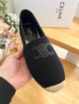 Celine Flat Espadrille With Triomphe Patch Signature In Tweed Black For Women