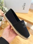 Celine Flat Espadrille With Triomphe Patch Signature In Tweed Black For Women