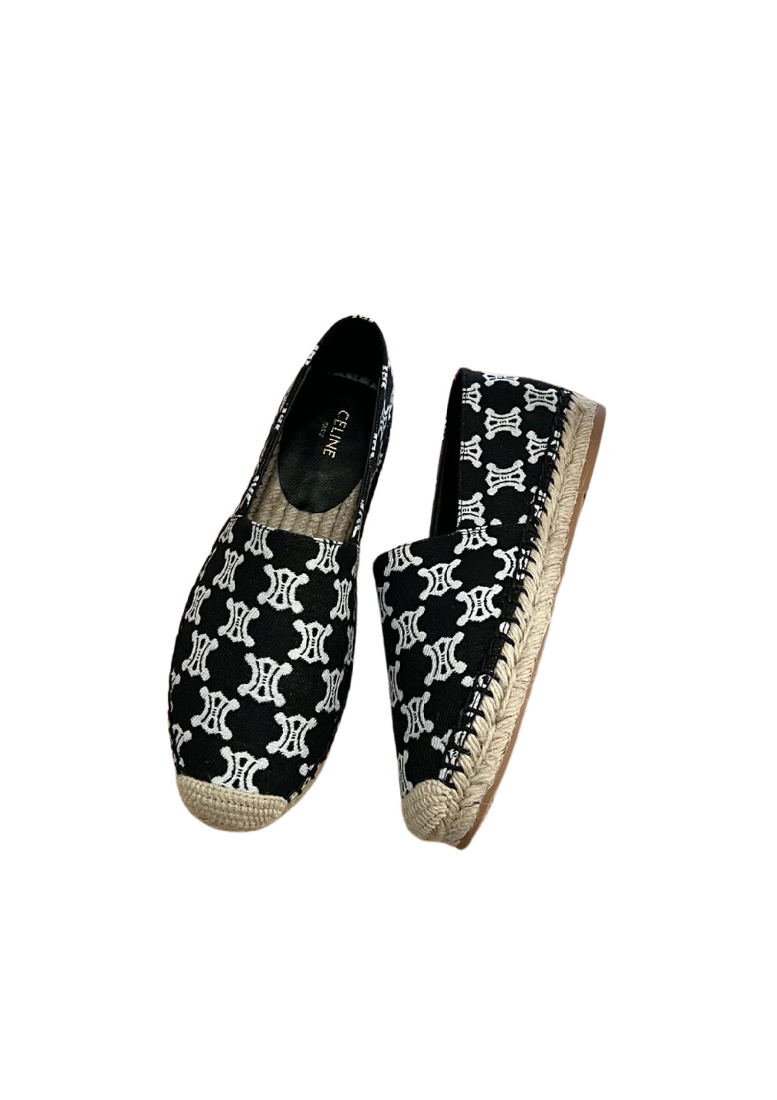 Celine Flat Espadrille With Triomphe Signature In Triomphe Canvas Black For Women