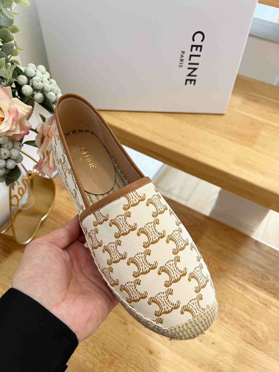 Celine Flat Espadrille With Triomphe Signature In Triomphe Canvas White For Women 354442279C.01EC