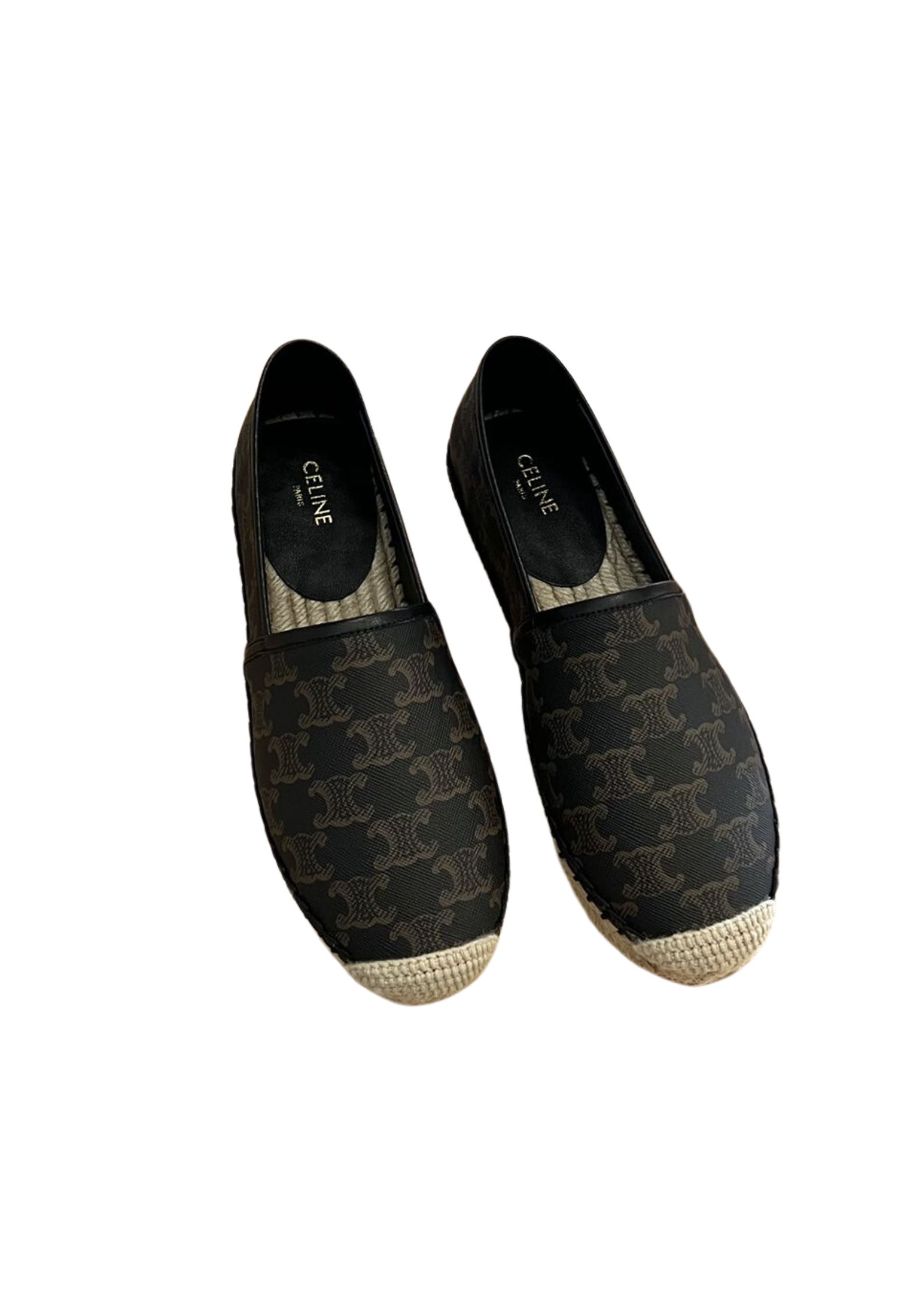 Celine Flat Espadrille With Triomphe Signature In Triomphe Canvas Black And Brown For Women