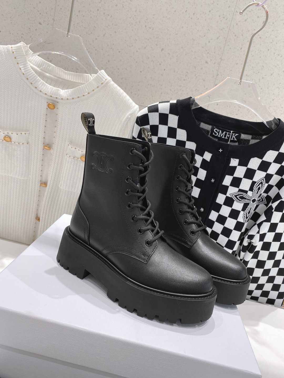 Celine Lace-Up Boot With Triomphe Black For Women