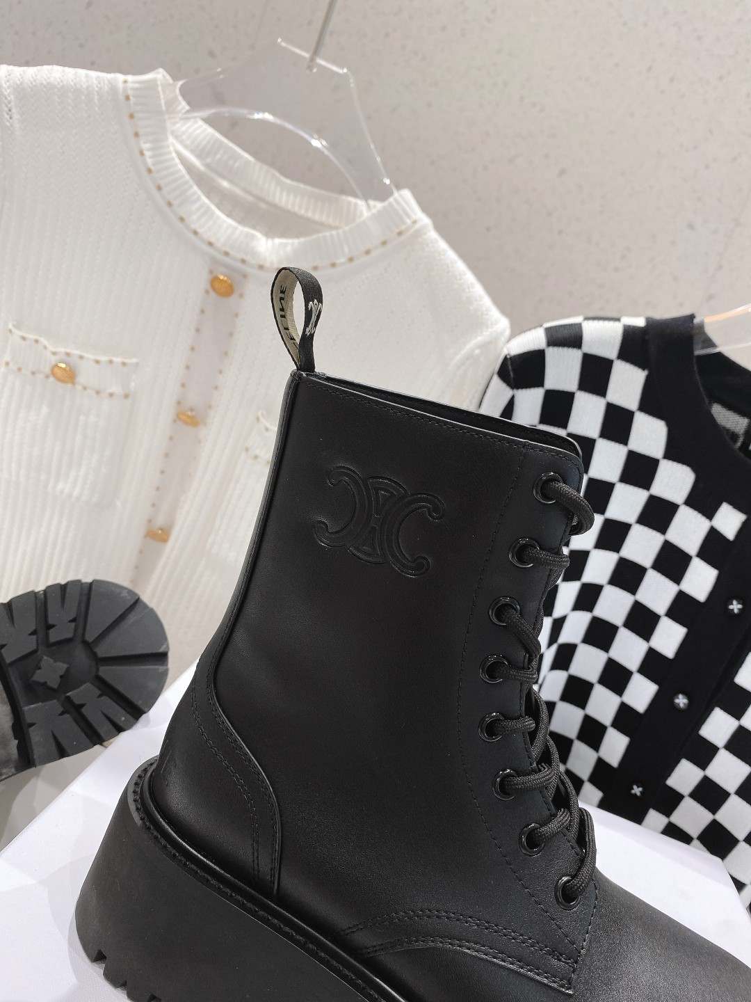 Celine Lace-Up Boot With Triomphe Black For Women