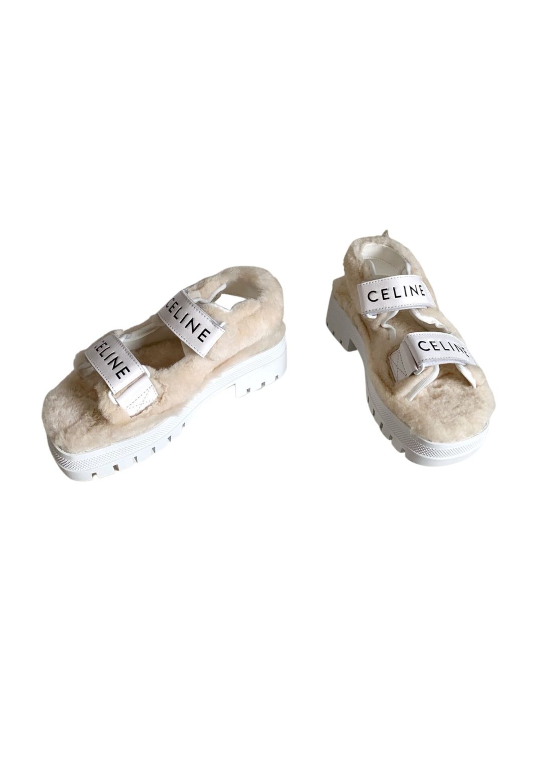 Celine Leo Scratch Sandal With Fur White For Women