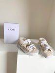 Celine Leo Scratch Sandal With Fur White For Women