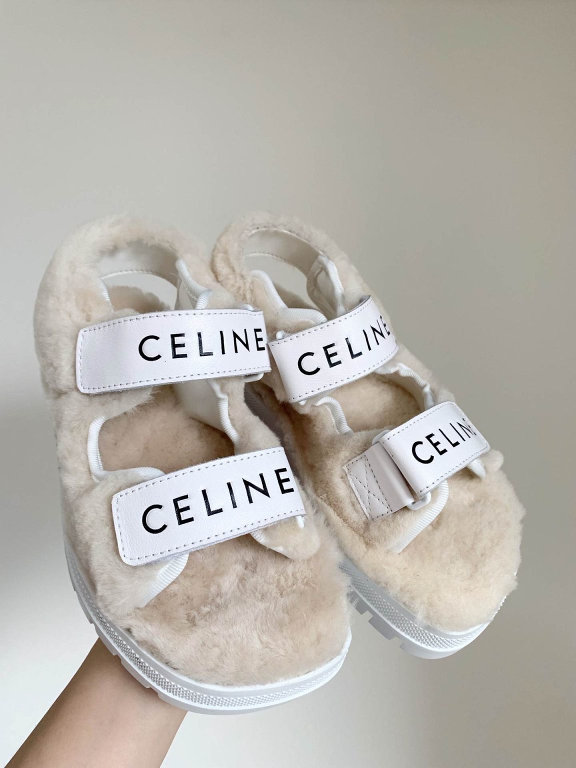 Celine Leo Scratch Sandal With Fur White For Women