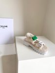 Celine Leo Scratch Sandal With Fur White And Green For Women