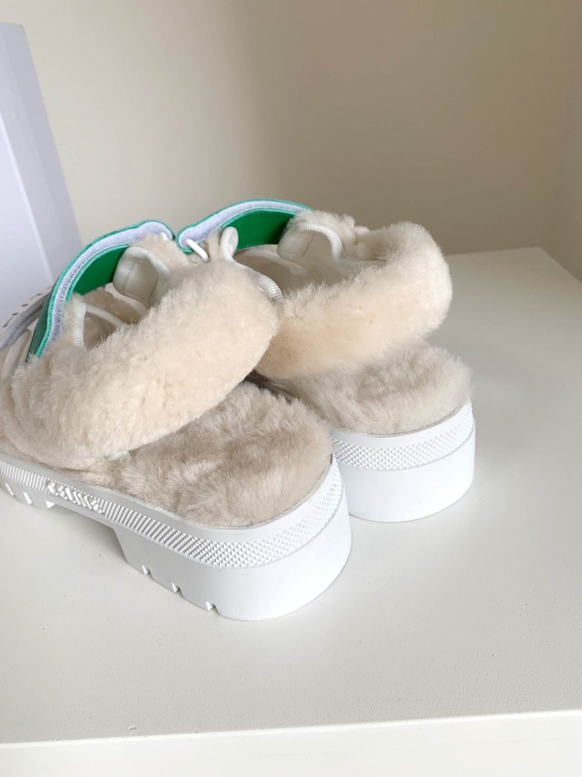 Celine Leo Scratch Sandal With Fur White And Green For Women