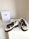 Celine Leo Scratch Sandal With Fur Black For Women