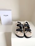 Celine Leo Scratch Sandal With Fur Black For Women