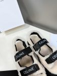 Celine Leo Scratch Sandal With Fur Smooth Black For Women