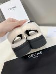 Celine Leo Scratch Sandal With Fur Smooth Black For Women