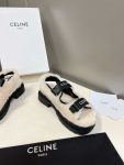 Celine Leo Scratch Sandal With Fur Smooth Black For Women