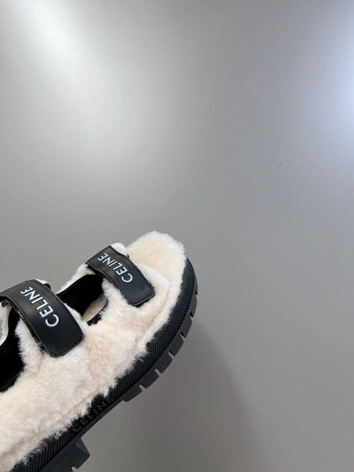 Celine Leo Scratch Sandal With Fur Smooth Black For Women