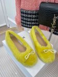 Celine Les Ballerines Celine Ballerina With Triomphe Laces And Fur Yellow For Women