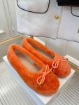 Celine Les Ballerines Celine Ballerina With Triomphe Laces And Fur Orange For Women