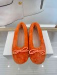 Celine Les Ballerines Celine Ballerina With Triomphe Laces And Fur Orange For Women