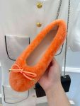 Celine Les Ballerines Celine Ballerina With Triomphe Laces And Fur Orange For Women