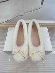 Celine Les Ballerines Celine Ballerina With Triomphe Laces And Fur White For Women