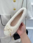 Celine Les Ballerines Celine Ballerina With Triomphe Laces And Fur White For Women