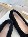 Celine Les Ballerines Celine Ballerina With Triomphe Laces And Fur Black For Women