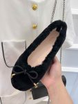 Celine Les Ballerines Celine Ballerina With Triomphe Laces And Fur Black For Women