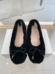 Celine Les Ballerines Celine Ballerina With Triomphe Laces And Fur Black For Women