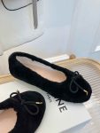 Celine Les Ballerines Celine Ballerina With Triomphe Laces And Fur Black For Women