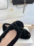 Celine Les Ballerines Celine Ballerina With Triomphe Laces And Fur Black For Women