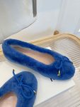 Celine Les Ballerines Celine Ballerina With Triomphe Laces And Fur Blue For Women