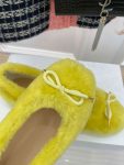 Celine Les Ballerines Celine Ballerina With Triomphe Laces And Fur Yellow For Women