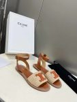 Celine Lympia Flat Strap Sandal In Raffia Brown For Women