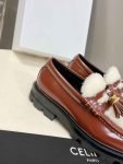 Celine Margaret Fur Loafer With Tassels Burgundy For Women