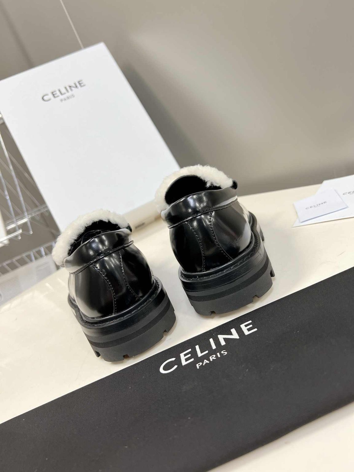 Celine Margaret Fur Loafer With Tassels Black For Women