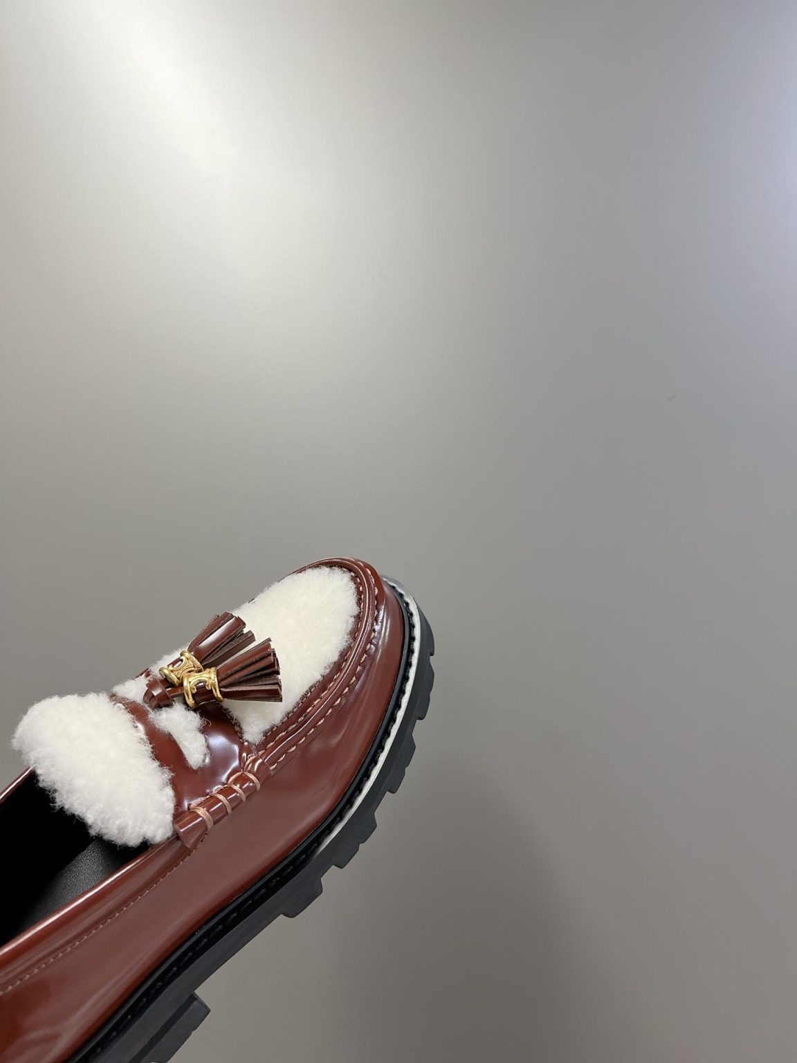 Celine Margaret Fur Loafer With Tassels Burgundy For Women