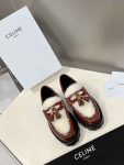 Celine Margaret Fur Loafer With Tassels Burgundy For Women