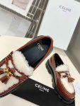 Celine Margaret Fur Loafer With Tassels Burgundy For Women