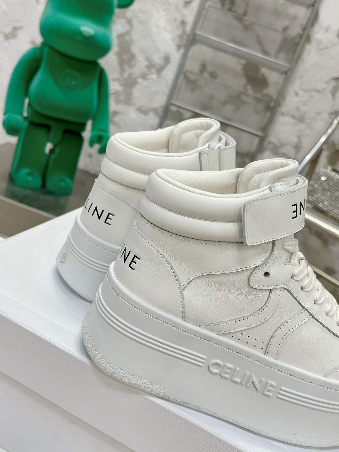 Celine Mid Block Sneakers With Velcro And Wedge White For Women 352163338C.01OP