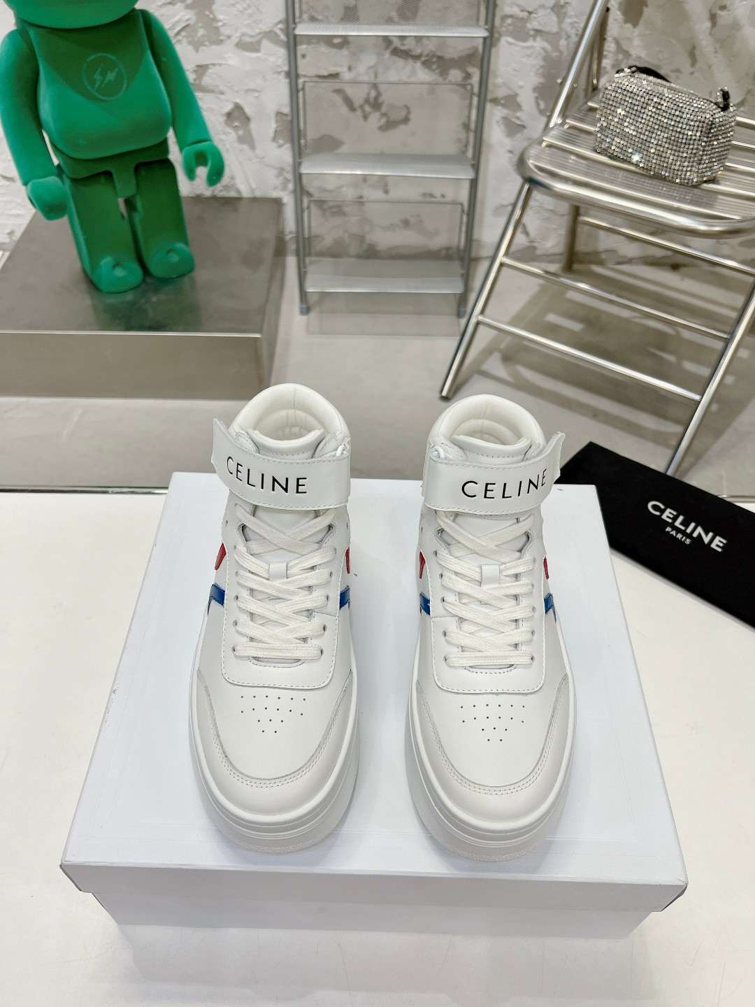 Celine Mid Block Sneakers With Velcro And Wedge White For Women 352163338C.01UR