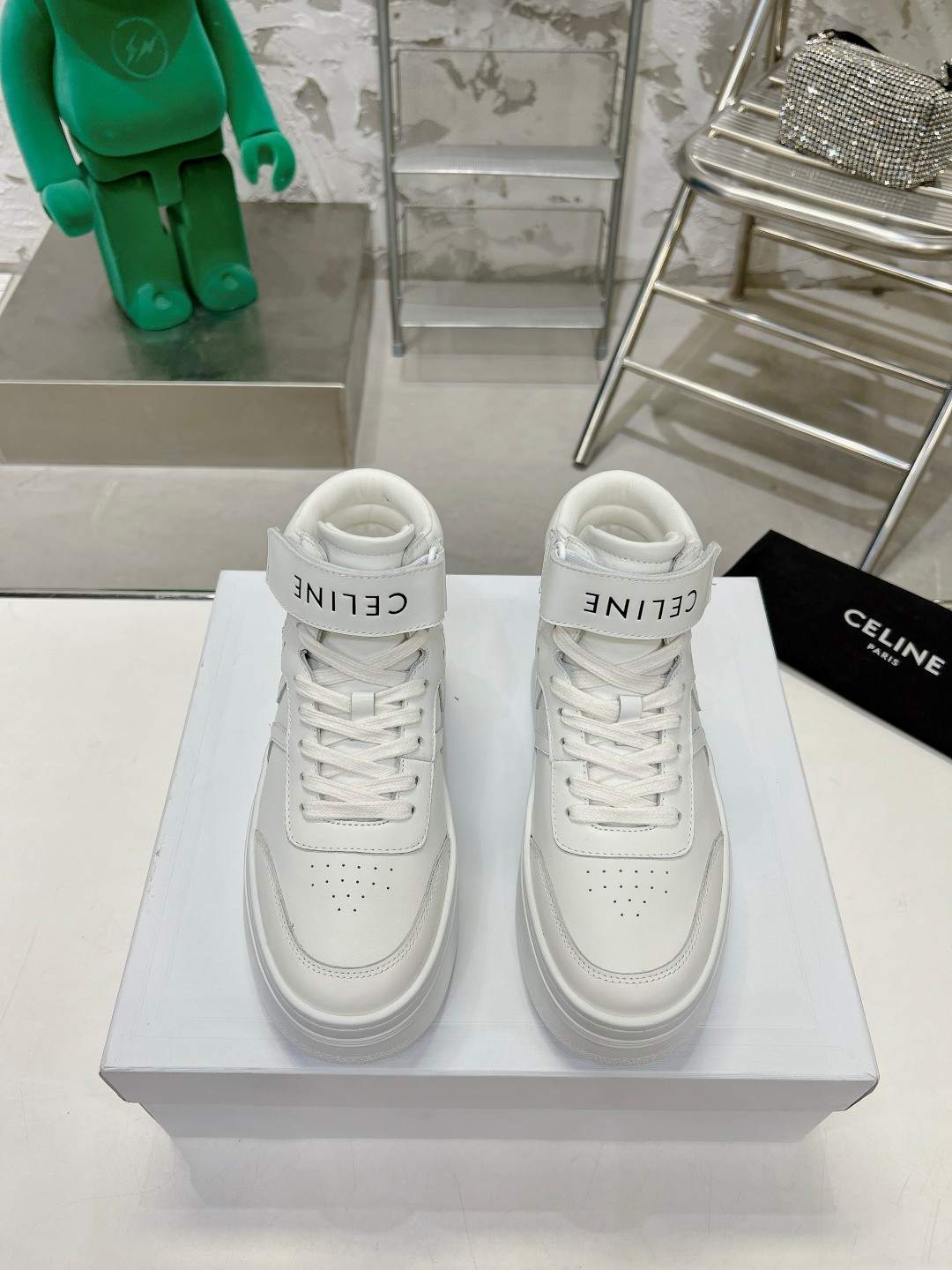 Celine Mid Block Sneakers With Velcro And Wedge White For Women 352163338C.01OP