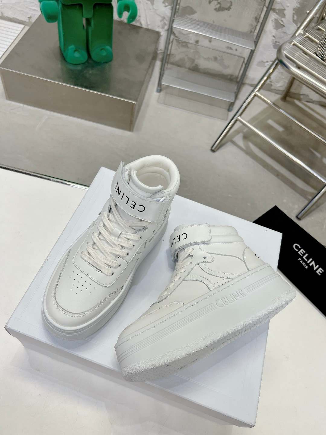 Celine Mid Block Sneakers With Velcro And Wedge White For Women 352163338C.01OP