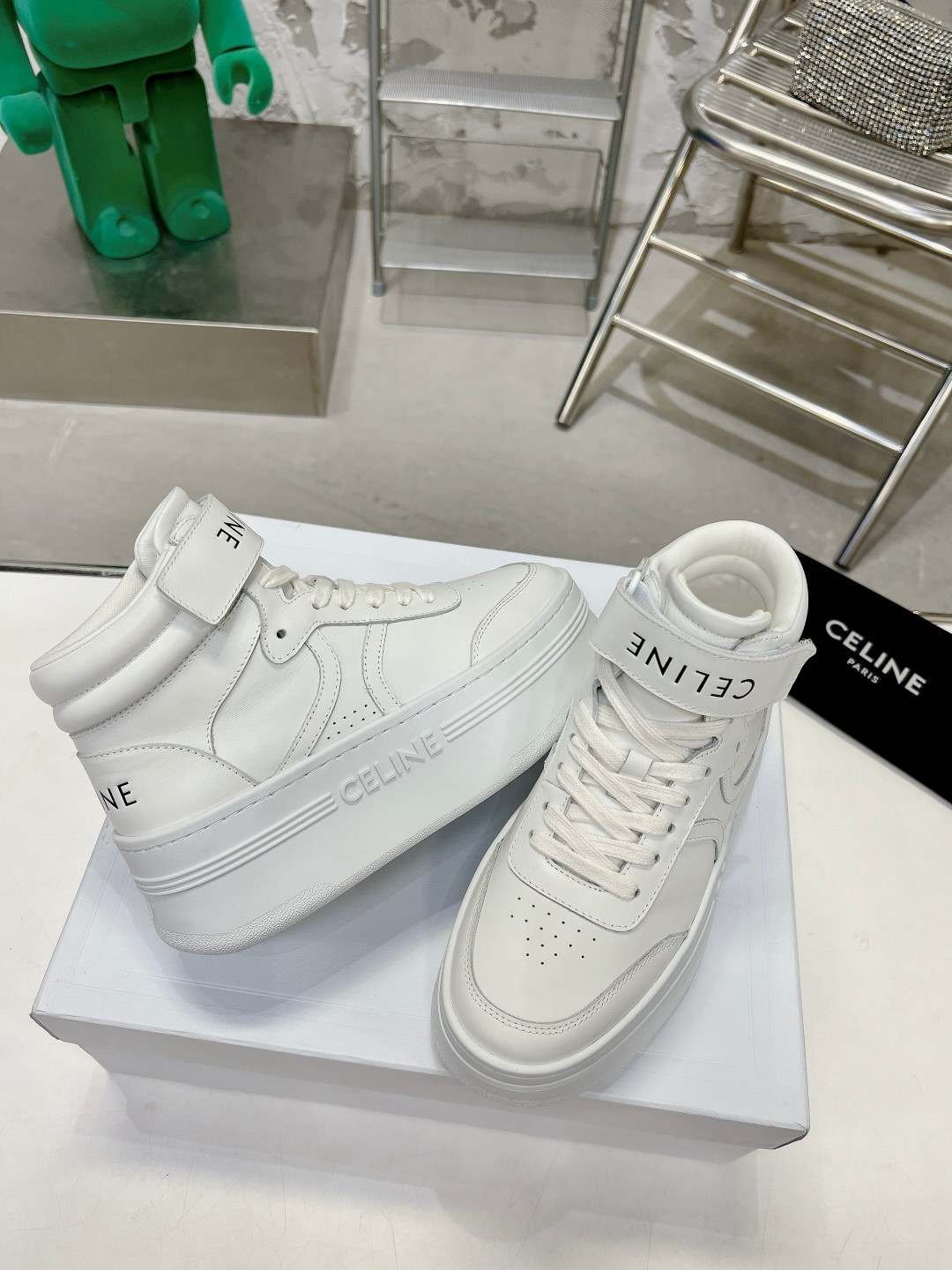 Celine Mid Block Sneakers With Velcro And Wedge White For Women 352163338C.01OP