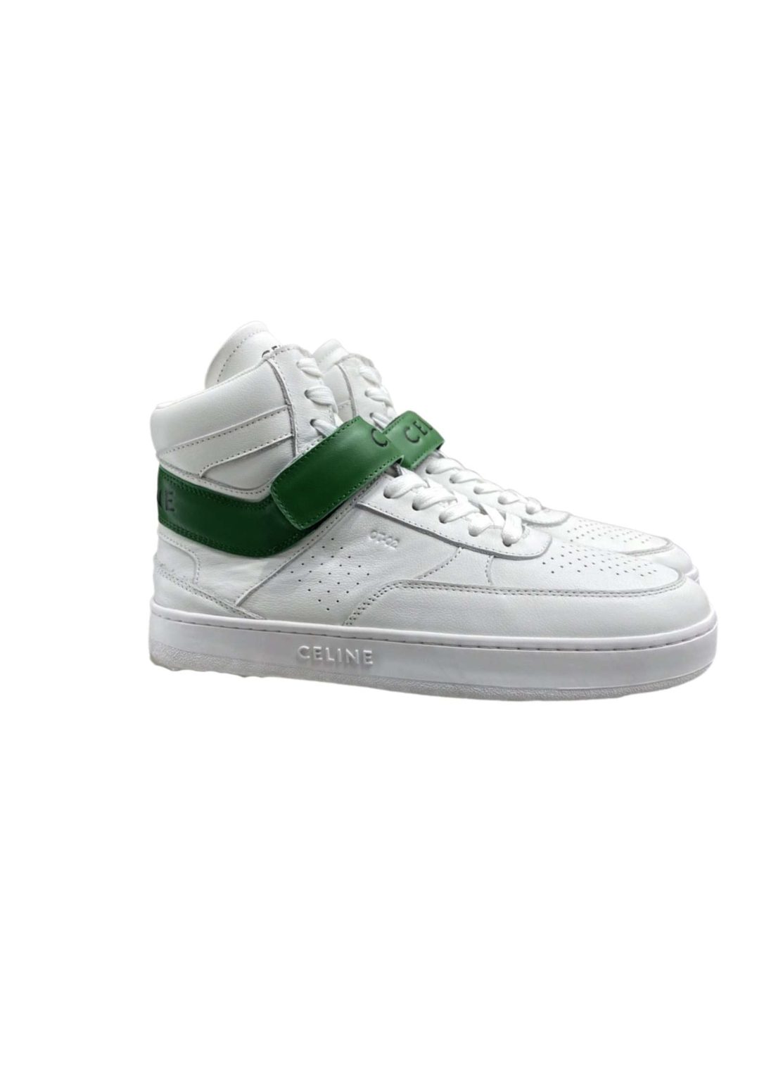 Celine Trainer High Sneaker With Scratch White And Green For Women