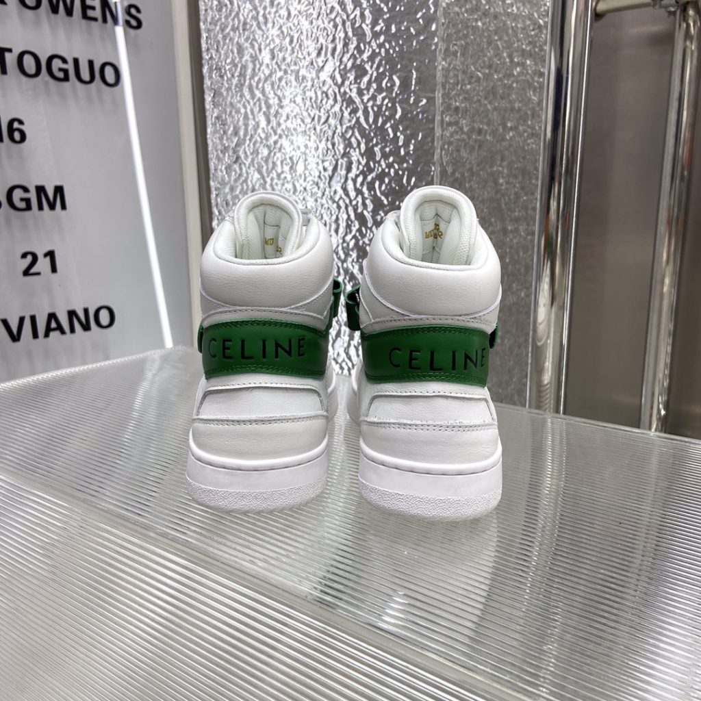 Celine Trainer High Sneaker With Scratch White And Green For Women